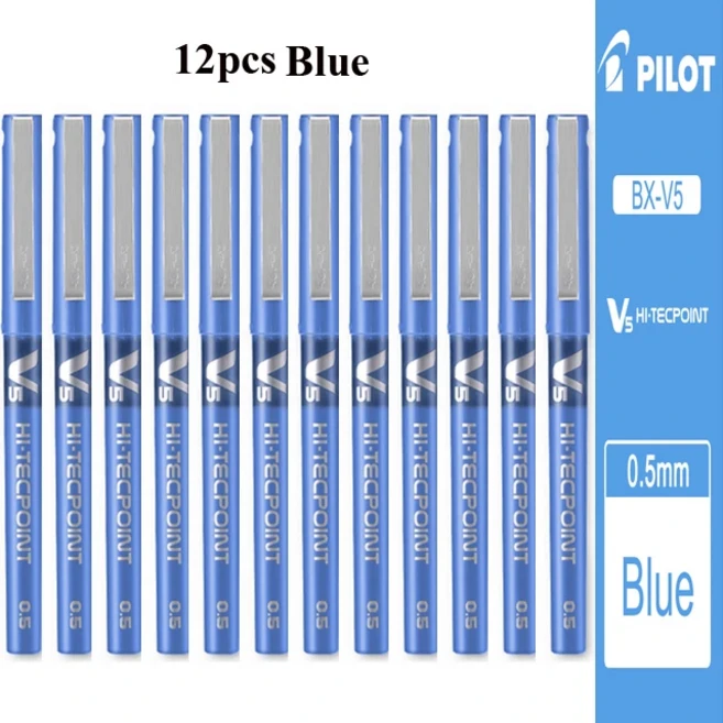Japan Pilot V5 Hi-Tecpoint 0.5mm 엑스트라 파인 순수 액체 잉크 롤러 볼 펜 12 가지 색상 바늘 팁 롤링, 02 12pcs Blue