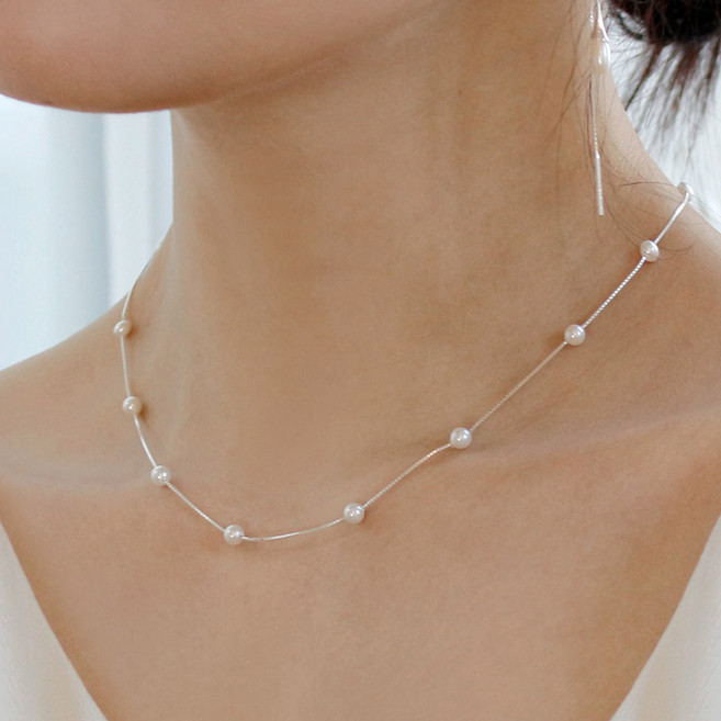 반지소 925실버 여성 체인 레이어드 진주목걸이 4mm