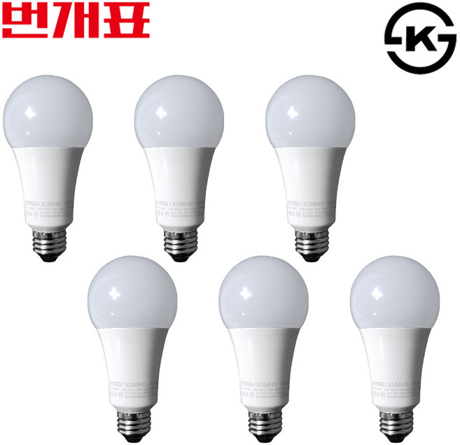 번개표 LED 전구 12W, 전구색, 6개
