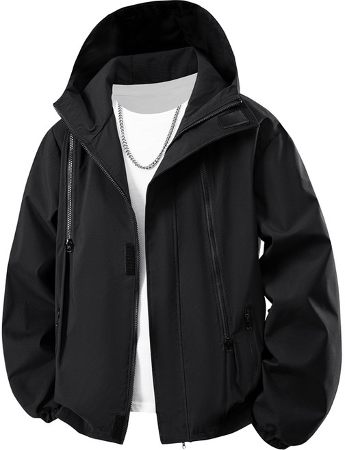 戶外防風防潑水連帽衝鋒衣 男款 秋季潮牌工裝機能夾克外套 情侶款登山服 騎行風衣外套