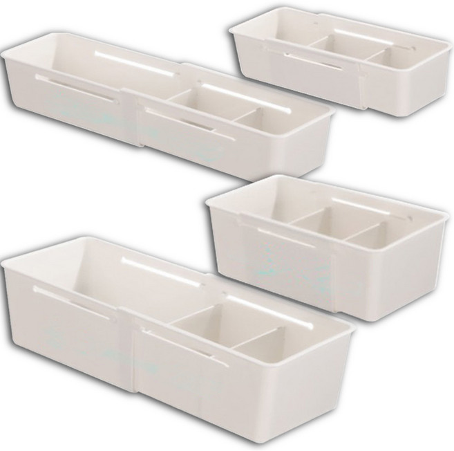 아모르주 길이조절 서랍 정리함 수납 정리대 칸막이 수납함, 1세트, 소형2개+대형2개 (화이트)