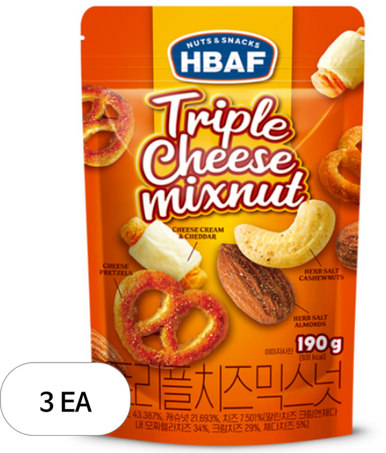 바프 트리플 치즈 믹스넛, 190g, 3개