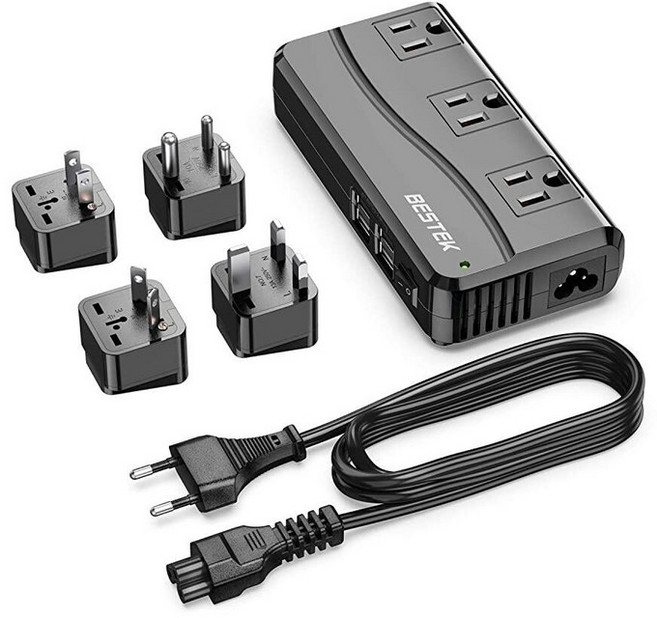 BESTEK 범용 여행용 어댑터 100-220V - 110V 전압 변환기 250W 6A 4포트 USB 충전 3 AC 소켓 및 EU/UK/AU/US/인도 전 세계 플러그 (블랙), 02 EU 플러그 블랙
