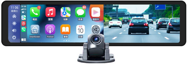 領先者 ES-629 12吋全螢幕觸控後視鏡行車記錄器 CarPlay 2K高清流媒體, 標配(6米線)+64G記憶卡, 64GB