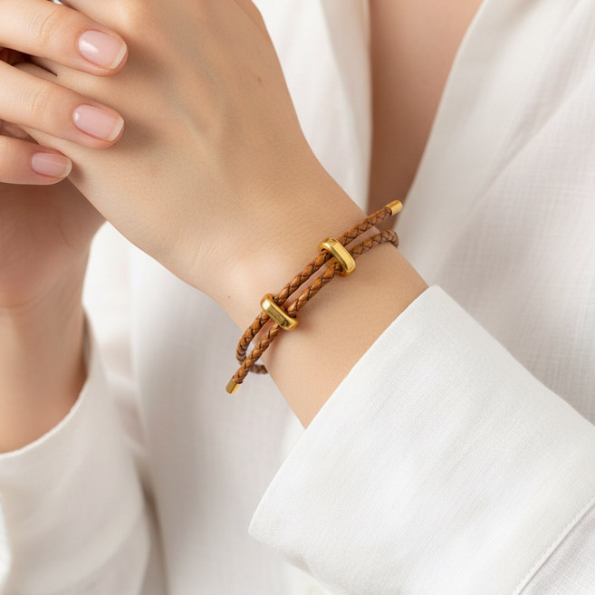 [18K 금도금] 미국 아마존 스테디셀러 르포렘 가죽 팔찌 여성용 써지컬 스테인리스 스틸 길이조절 미니멀 보헤미안 꼬임 팔찌 여자 친구 생일 선물 기념일 추천 by Leporem