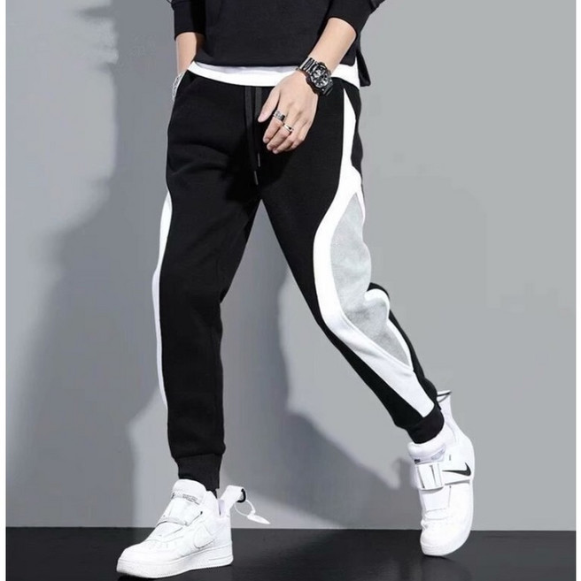 韓系休閒運動褲 寬鬆撞色棉褲