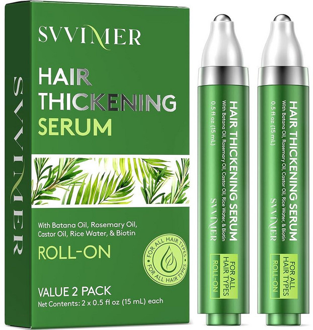 Svvimer 모발 성장 세럼 롤온 - 로즈마리 바타나 오일 비오틴 농축 두피 세럼 포함 - 얇은 모발과 손실을 위한 - 여성 및 남성용 2개 15ml/각