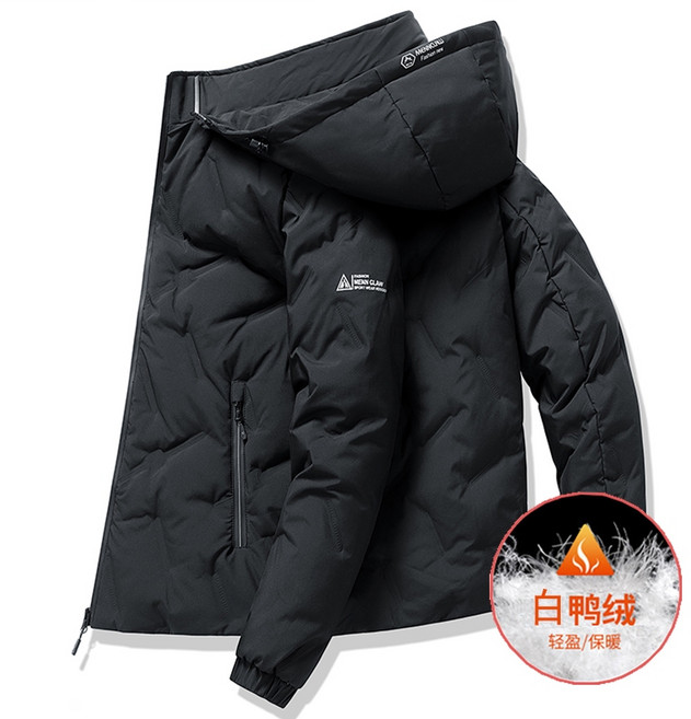 MEN'S CLAN 石墨烯保暖羽絨服 冬季加厚連帽外套 白鴨絨防風保暖 黑色