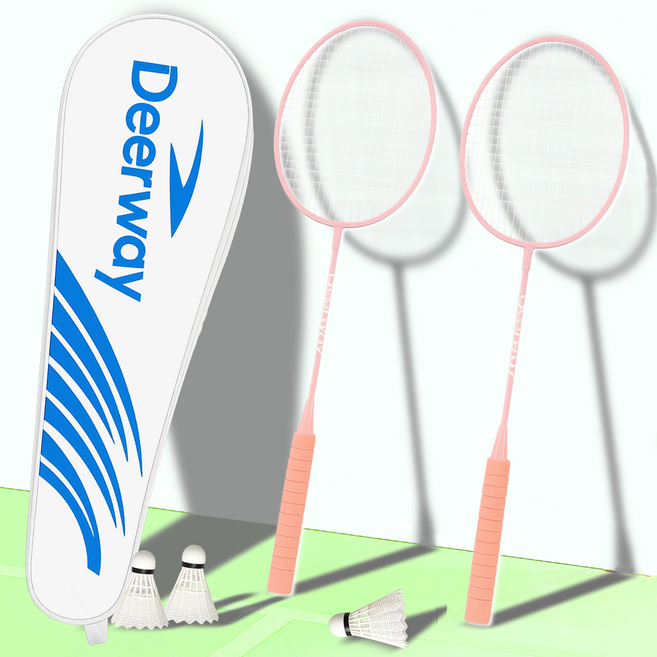 연별지 가벼운 배드민턴 라켓 2P 부드러운 폼 손잡이 그립 입문자용 풀세트 셔틀콕포함, 1세트, 라이트 핑크 라켓 다홍 그립