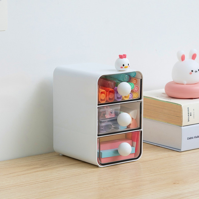 YOUNG 공간 활용 끝판왕! 3단 슬라이딩 데스크 수납함 미니 책상 정리함 소품 정리 박스, 1개, 화이트 소형