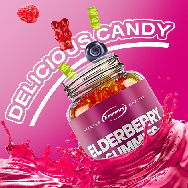 비타민 C와 프로폴리스가 함유된 엘더베리 구미 - 성인 및 어린이 면역력 강화 - 최대 효능 맛있는 라즈베리 맛 - 글루텐 프리 비건, 1개, 60정