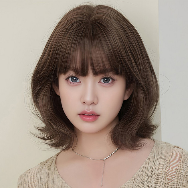 KIRABI 여성 통가발 여신 단발가발 자연스러운 웨이브 시스루뱅 35cm, 1개, 통가발-DTF-0171(핑크브라운)35cm