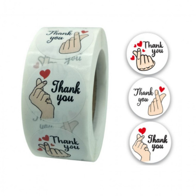 500매입 3종 믹스 손하트 땡큐 스티커, 1세트, 혼합(S306) 500매입