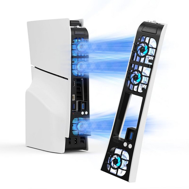 NEWDERY PS5용 냉각 팬 프레스테 5 슬림용 냉각 USB 3.0 포트 3단계 풍속 슬림용 주변기기 액세서리 저소음 열 대책 자동 온도 감지 RGB 조명 포함, 1개, 상세페이지 참조, 상세페이지 참조