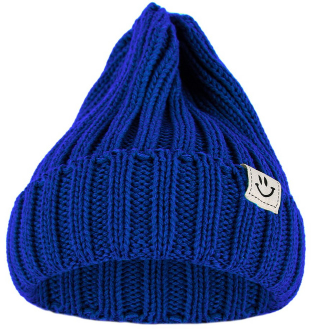 라핑 골지 아크릴 롱 비니 스마일 패치 모자