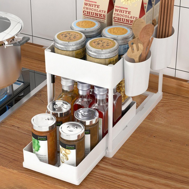 달리발리 슬라이딩 2단 선반 다용도 틈새 서랍 수납장 정리대, 화이트