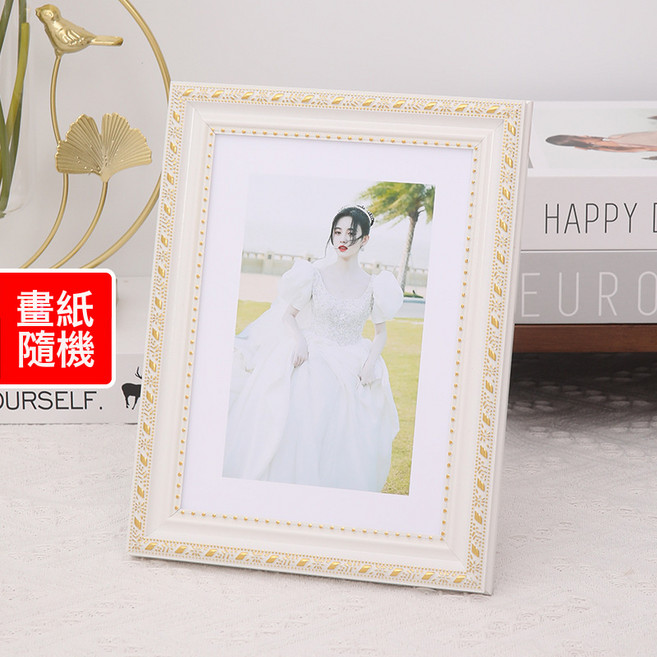 DFMEI 歐式相框A4金色婚紗影樓裝飾相框6寸7寸8寸10寸照片掛牆畫框, 1件, 515白色(送隨機畫紙)