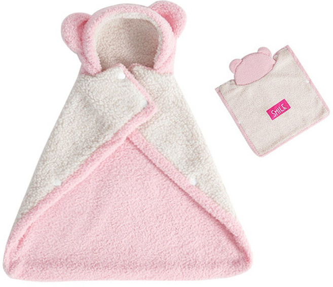 NUTRIVIO 애견옷 후디 담요 실내복 곰돌이 가을 겨울옷 후리스 소형견 고양이 강아지옷 망토, 1개, 핑크