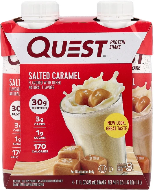 Quest Nutrition 단백질 셰이크 솔티드 캐러멜 4개입 개당 325ml(11fl oz) Nutrition (퀘스트 뉴트리션), 325ml - 쿠팡