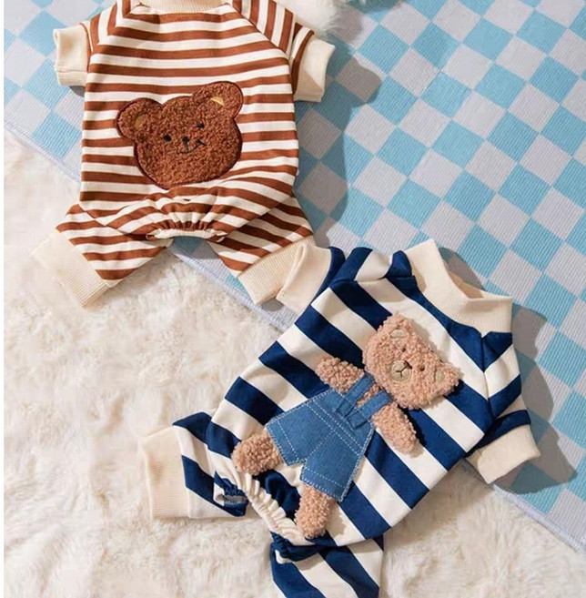 코코스튜디오 강아지옷 스트라이프 테디 올인원, 코코 스트라이프 테디 올인원/브라운, 1개