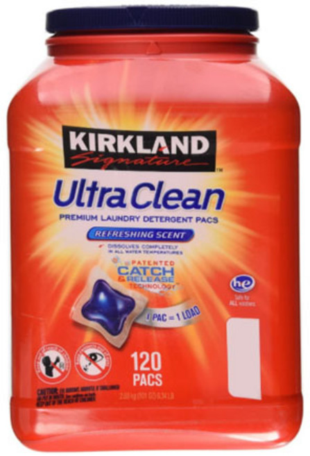 Kirkland KIRKLAND Ultra Clean Laundry Detergent 컬크랜드 시그니처 울트라 클린 프리미엄 세탁 세제 캡슐형 리프레싱향 용해력 우수 고효율 120개입 2.88kg, 1개