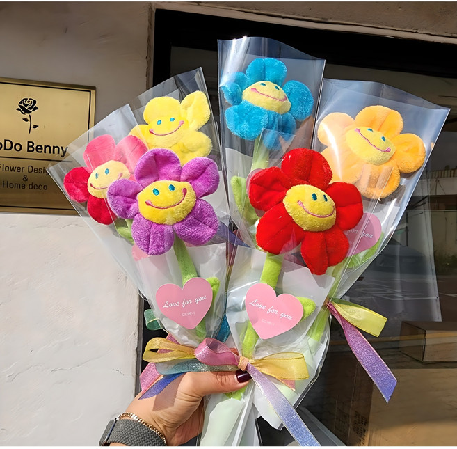 조화 한송이 스마일 인형 꽃다발 6종, 혼합색상, 1세트