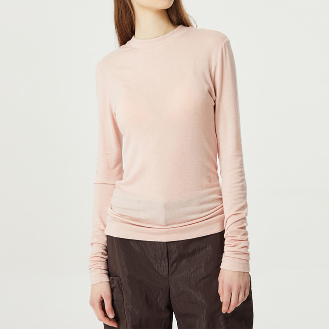 [컴젠] 여성 립넥 롱슬리브 자수 티셔츠 L PINK