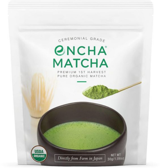 Encha 말차 가루 파우더 엔차 세레모니얼 등급 유기농 첫 번째 수확 녹차 가루 우지산산 (유기농 세레모니얼 1파운드 (1팩))