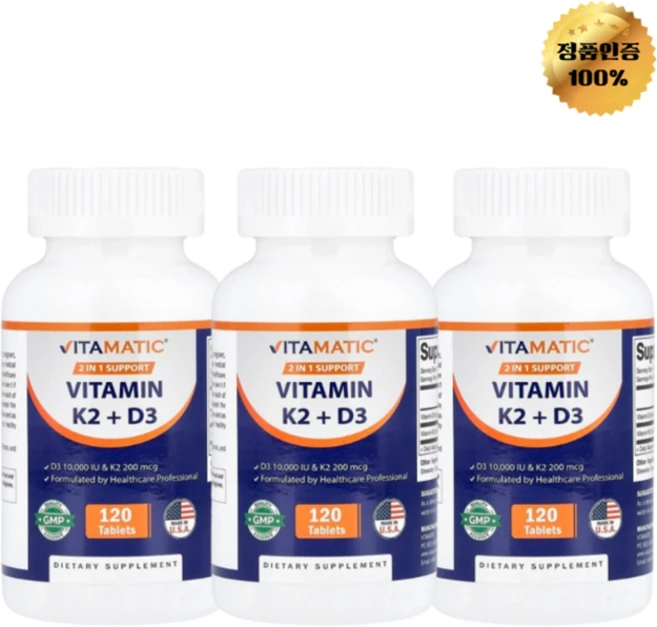 2+1 바이타매틱 비타민K2 + D3 10 000IU 120정, 3개, 120회분 - 쿠팡