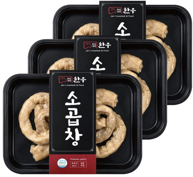 횡성제일푸드 초벌 소곱창 (소스 염통100g 추가) 구이 전골용, 3개, 180g