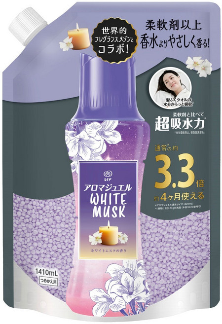 일본 레노아 아로마쥬얼 비즈 화이트머스크 1410ml 향기부스터 비즈 특대용량, 1개, 1.41L