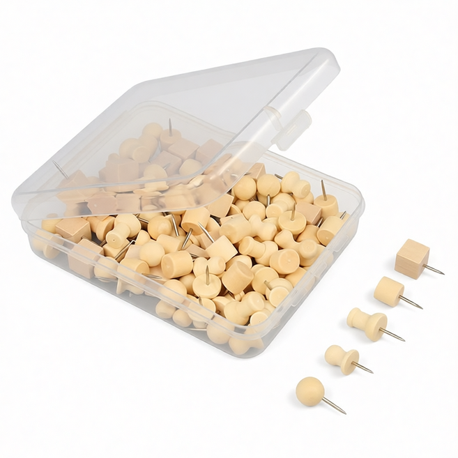 實木圖釘 工字釘大頭針 美工釘圖釘夾 毛氈軟木板佈置釘 辦公用品手作材料, 1個, 100個釘套裝, 100個裝