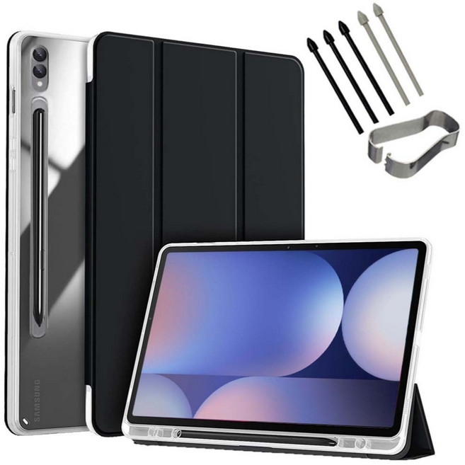 갤럭시탭S10 플러스 울트라 호환 클리어 투명 북커버 케이스 S펜슬 수납 S10+ Ultra 삼성 케이스나라, 블랙, 1개