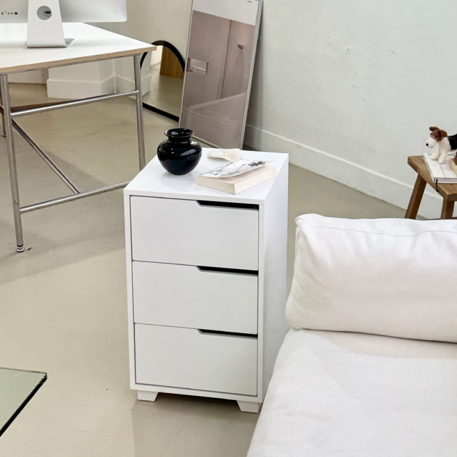 [국내생산 완제품배송]윈썸 베이 400 3단 기본형 틈새 미니 수납 책상 서랍장, 화이트