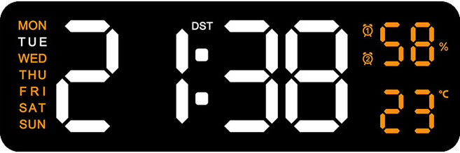아모란나 미니멀 LED 디지털 벽시계 온도 습도 요일 표시 벽걸이 탁상 겸용, 오렌지
