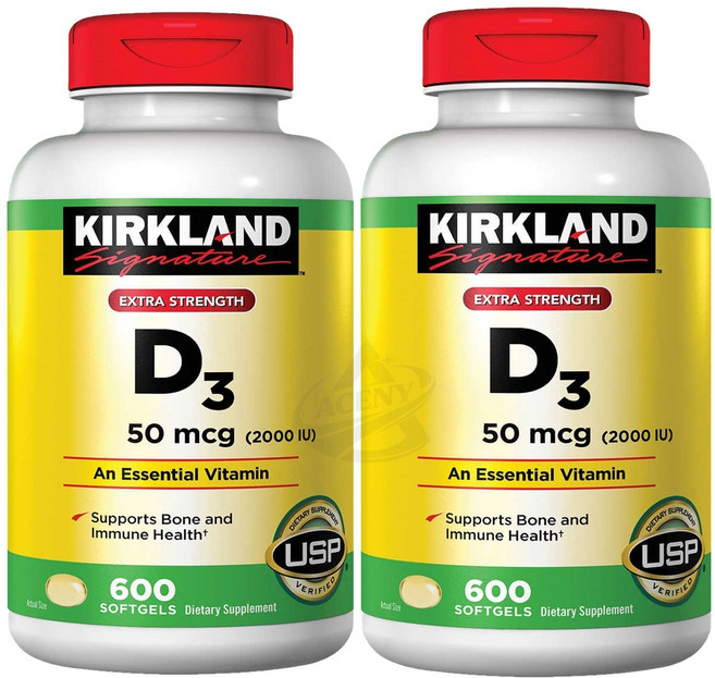 Kirkland 커클랜드 엑스트라 스트랭스 D3 50mcg 2000IU 600소프트젤, 2개, 600정