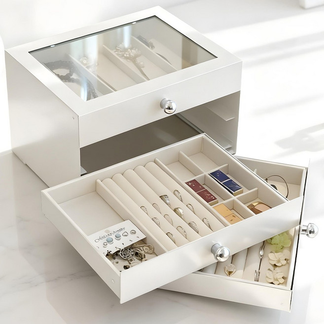 마치홈 쥬얼리 악세사리 3단 보석함, 1개, 화이트