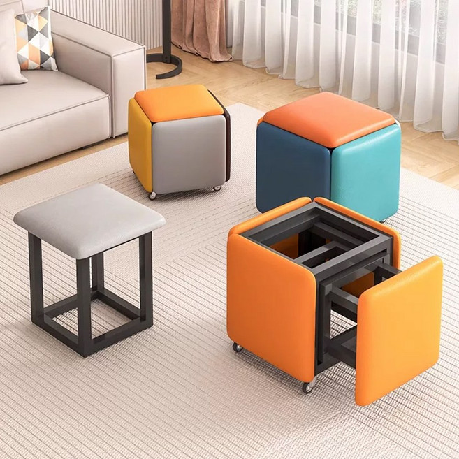 5in1 스툴 세트 수납 기능성 패브릭 현관 벤치 방수 큐브 스툴 보조 낮은 거실 사각형 의자, 5개, 멀티컬러