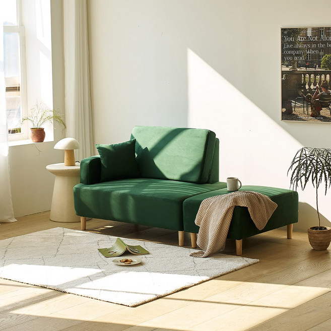 눕 굿타임 아쿠아텍스 패브릭 2인용 소파+스툴 3colors, 딥그린, 좌형