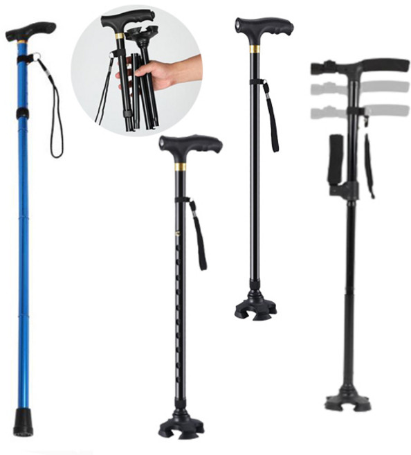 도매창고 접이식 LED 효도 노인 어르신 지팡이 높이조절 서있는 보조지팡이 등산 스틱, 한발접이식지팡이-레드, 1개