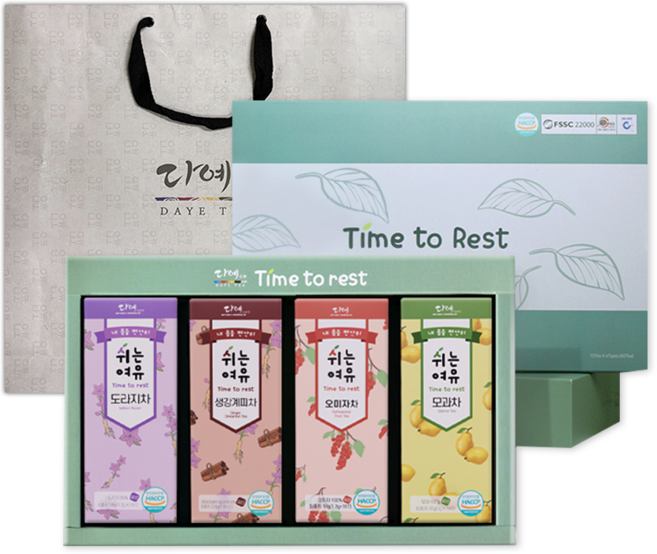 [본사직영] 다예 쉬는여유 따뜻한목소리 4종(60티백) 차 선물세트+쇼핑백(도라지차 생강계피차 오미자차 모과차), 15세트, 60개입