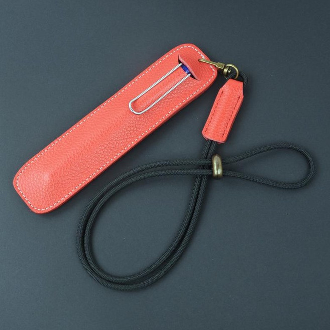 가죽 펜케이스 심플 목걸이 블랙 홀더, 1개, 레드 블랙끈