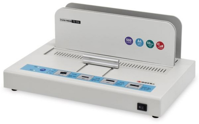 [제본기] 열접착제본기 TD-550 [전동식/A4/제본500매/최대두께50mm/알림음/가이드레버장착/제본물건조대/동시제본] [제품크기380*235*154mm]