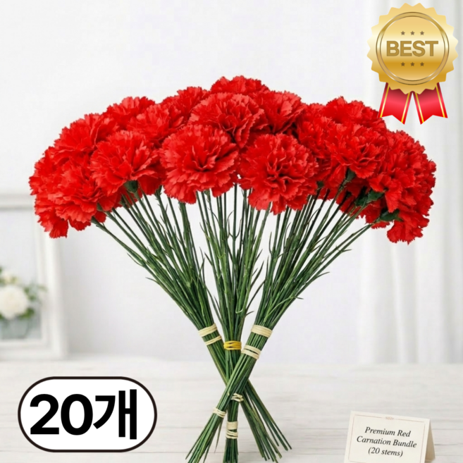 카네이션 조화 꽃 꽃다발 꽃꽂이 꾸미기, 레드, 20개