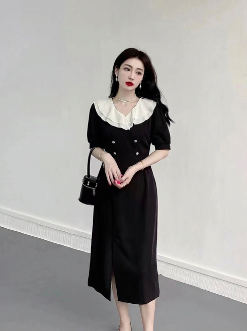 ANYOU 여름여성원피스데 일리룩긴팔원피스 리본 빅사이즈원피스 편안하객룩 블랙오피스룩