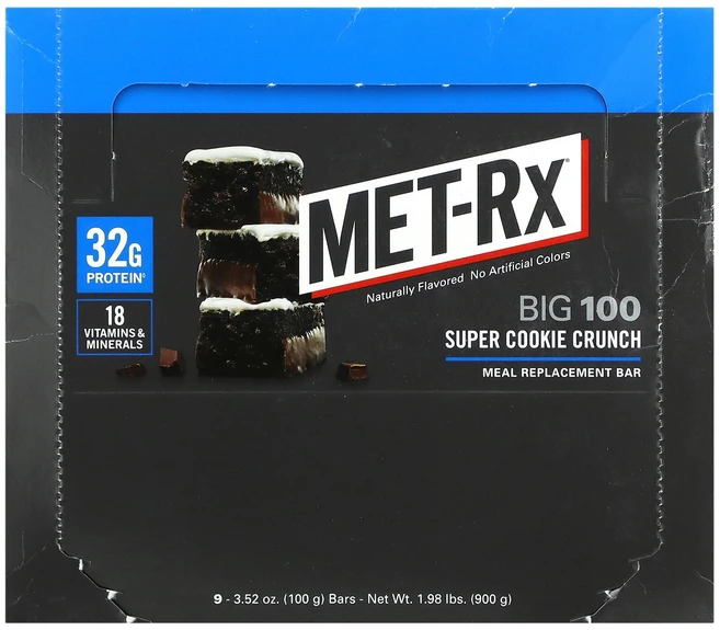 MET-Rx Big 100 식사 대용 바 슈퍼 쿠키 크런치 바 9개 각 100g(3.52온스), 100g - 쿠팡