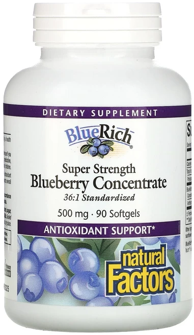 Natural Factors BlueRich 고강도 블루베리 농축물 500mg 소프트젤 90정, Natural Factors BlueRich 고..., 1개 - 쿠팡