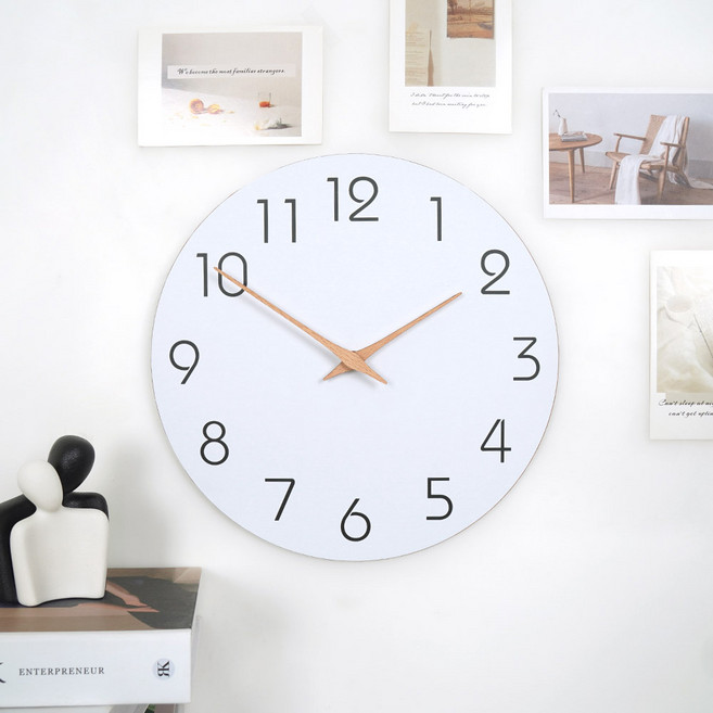 인테리어 소품 무소음 원형 우드 벽시계 27, 화이트
