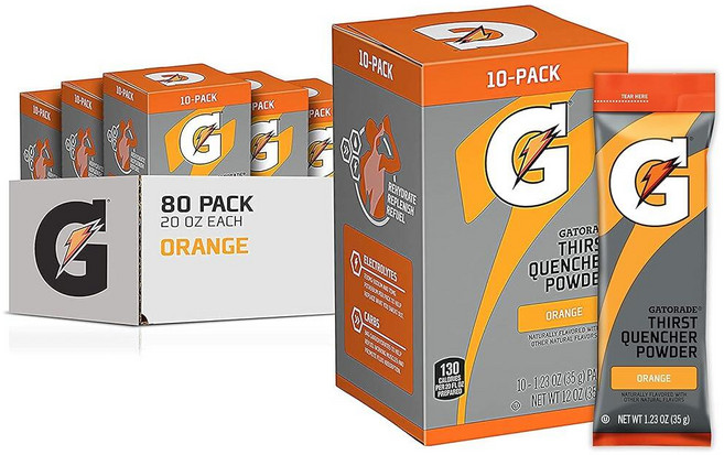 Gatorade 게토레이 Thirst Quencher 파우더 스틱 3가지 맛 버라이어티 팩 (30팩), 주황색, 35g