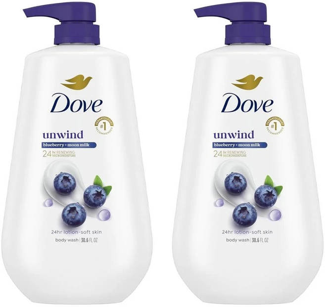 [미국발송] 도브 언와인드 바디워시 블루베리 & 문밀크, 2개, 904ml - 쿠팡